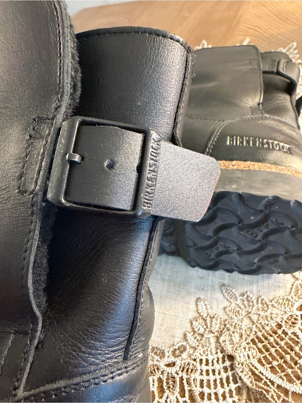 Women’s Birkenstock Uppsala Shearling Mid High Black Smooth Leather Buckle Boots - Picture 10 of 10